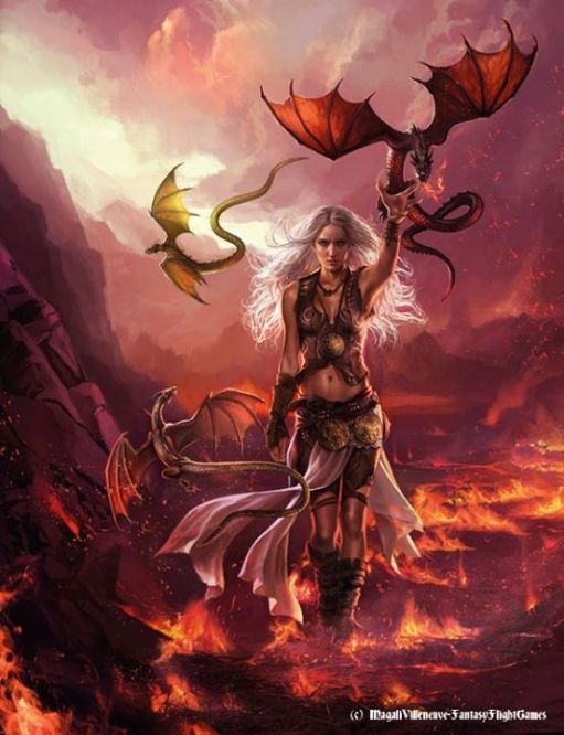 Daenerys with black sword Drogon. Artist: Magali Villeneuve